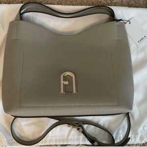 NWT FURLA Primula Hobo Shoulder Bag in Marmo (Grey) Leather w/ FREE Twill!